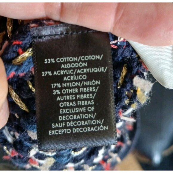 Ann Taylor Fuzzy Tweed Knit Cardigan Jacket Size Medium Blue Pink Academia - Picture 9 of 11